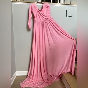 Large pink maternity dress long photoshoot stretchy